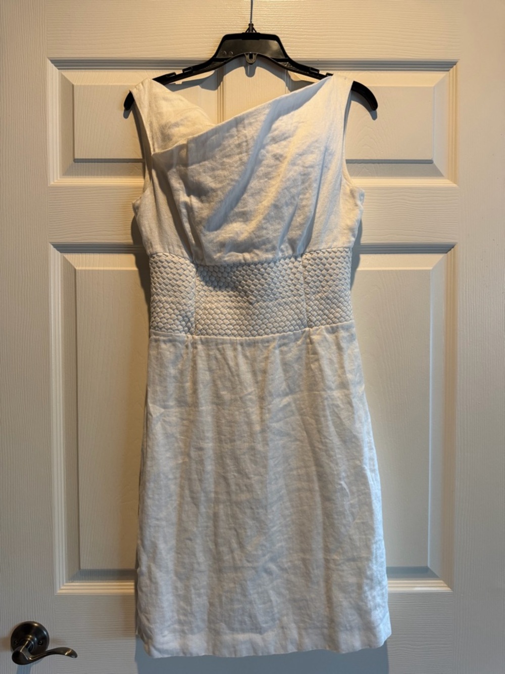 ANTONIO MELANI White Linen Textured Waist Sheath Dress